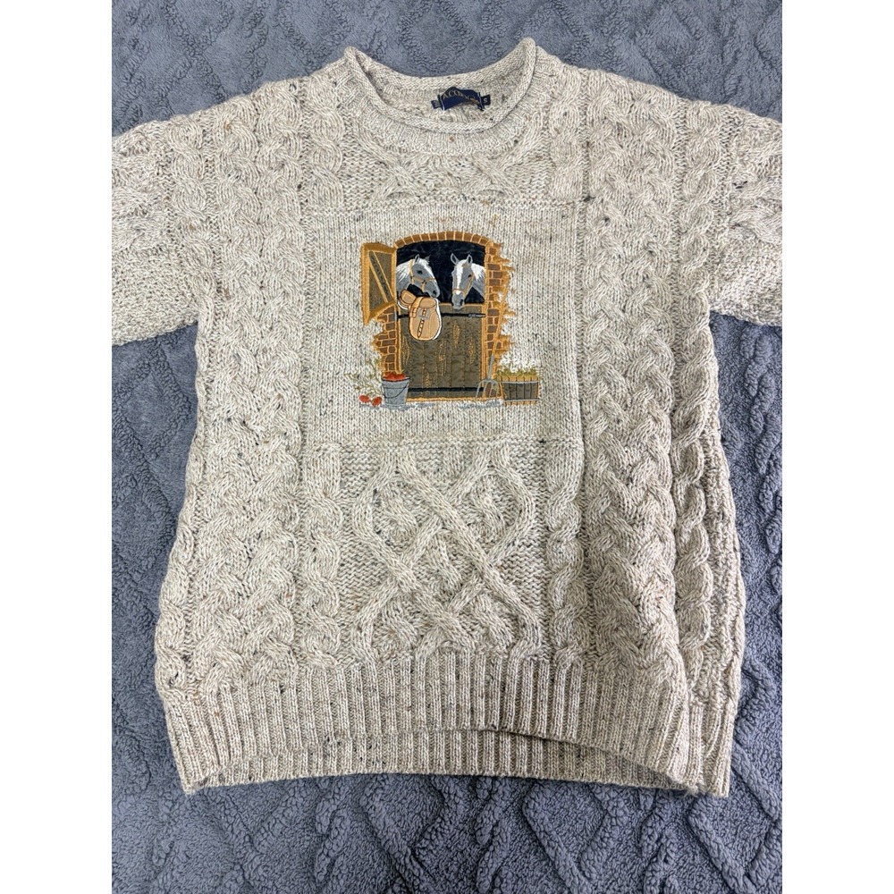 Vintage Acorn Wool Sweater Womens Small Fleck Horse Stable Cable Knit